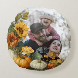 Almofada Redonda Design de Fotografias de Pumpkin de Queda Personal