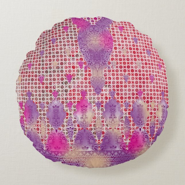 Almofada Redonda design de fundo roxo com pontos (Frente)