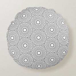 Almofada Redonda Design de Mandala Abstrato Preto e Branco Sem Cost