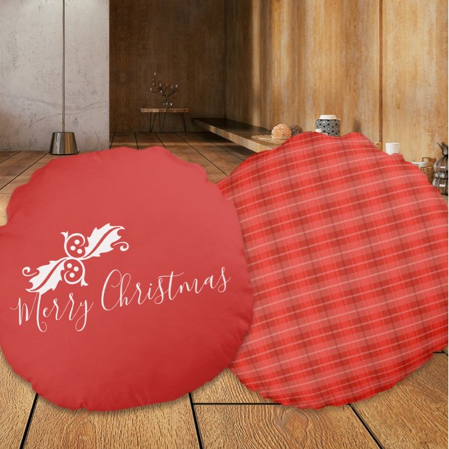 Almofada Redonda Design de Natal Red Merry (Red Merry Christmas Design Round Pillows (front and back))