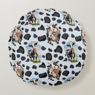 Almofada Redonda Design de padrão animal de vaca