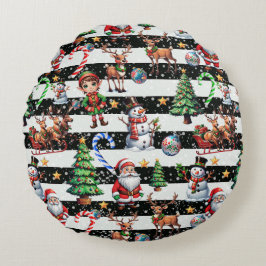 Almofada Redonda Design de Padrão de Bandeiras de Natal Decorativas