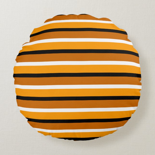 Almofada Redonda Design de Padrão de Stripes Castanho Laranja (Frente)