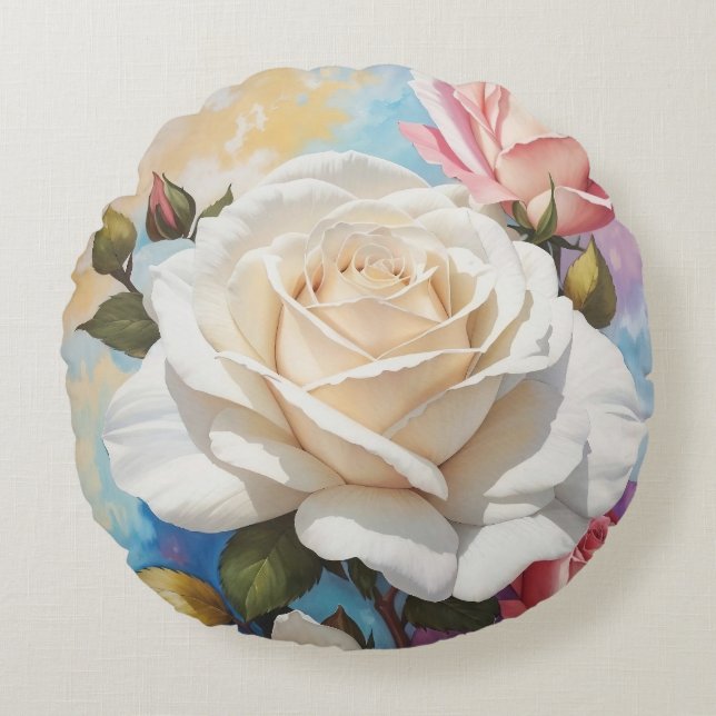 Almofada Redonda Design de pintura Rose Bouquet (Frente)