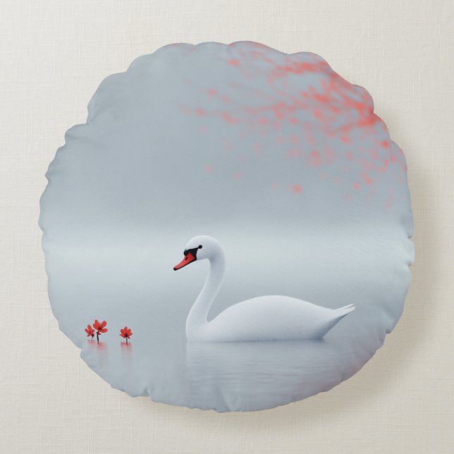 Almofada Redonda Design de Swan Branco (Frente)