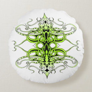 Almofada Redonda Design de Tatuagem Tribal Personalizada Verde