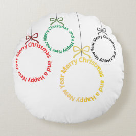 Almofada Redonda Design de Texto de Enfeites de Natal