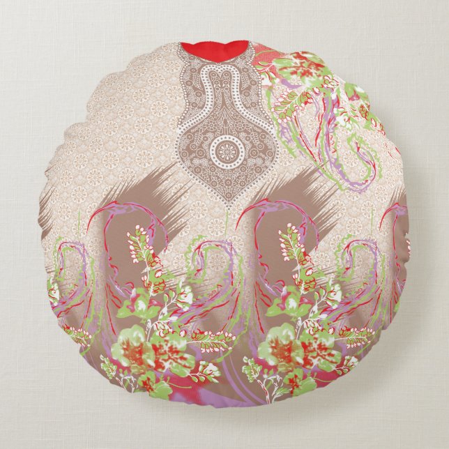 Almofada Redonda design de um vaso vermelho com flores (Frente)