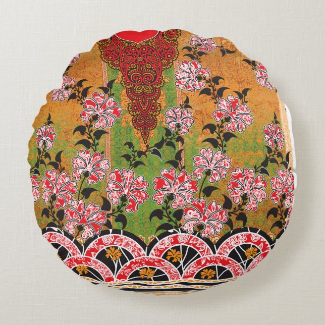 Almofada Redonda design de uma parede vermelha e preta pendurada (Frente)