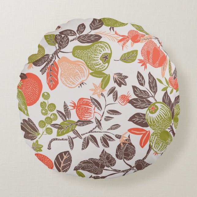 Almofada Redonda Design decorativa de fruta de outono. (Frente)