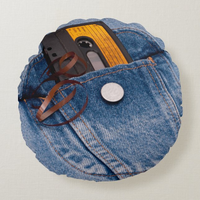 Almofada Redonda design do anos 80 5563Retro - fita da cassete (Frente)