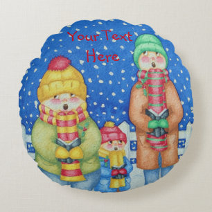 Almofada Redonda design engraçado do Natal da cena da neve dos