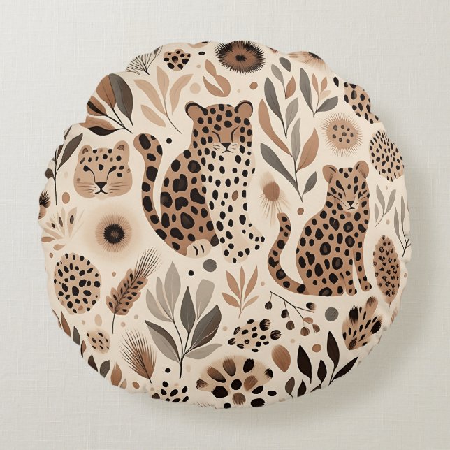 Almofada Redonda Design Floral Chic Leopard para Trendy Home (Frente)