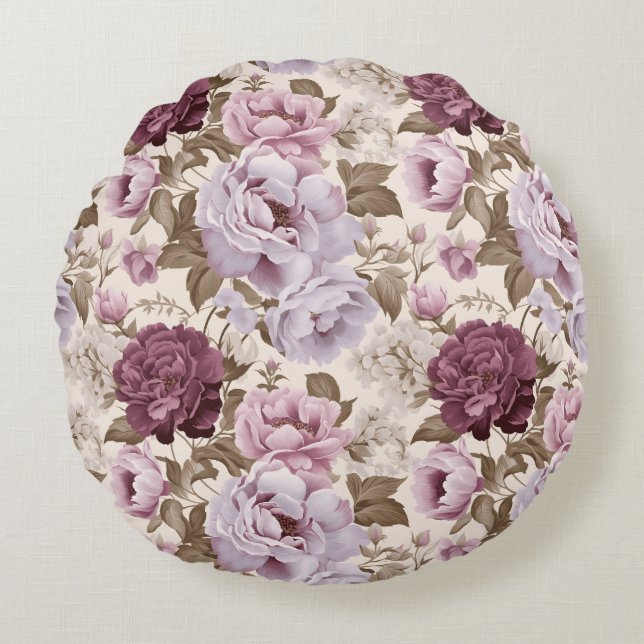 Almofada Redonda Design floral com mutação Vintage (Frente)