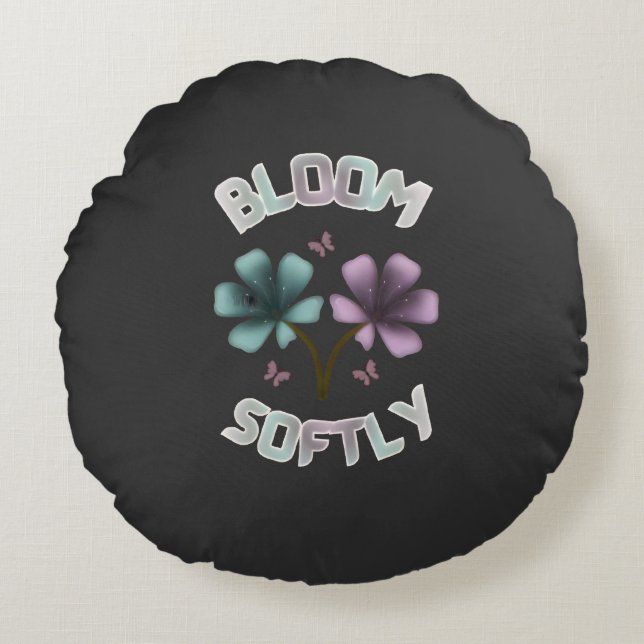 Almofada Redonda Design Floral de Primavera Bloom Softly Pastel Cot (Frente)