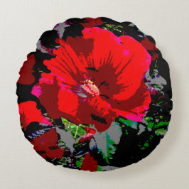 Almofada Redonda Design Floral Retro Vermelho Poppy