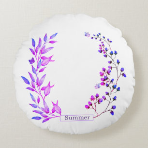 Almofada Redonda Design original de flores e ramos roxos