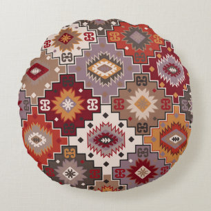 Almofada Redonda Design original de tapete persa, textura tribal. E