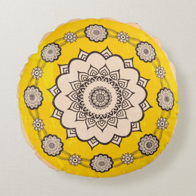 Almofada Redonda Design ornamental mandala, estilo étnico (Frente)