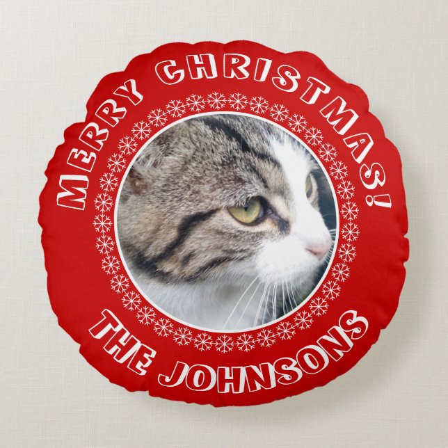 Almofada Redonda Design personalizado da imagem da foto do Natal (Frente)