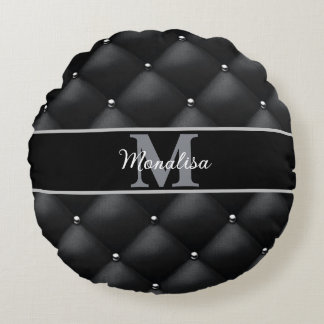 Almofada Redonda design preto luxuoso monogramado personalizado