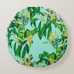 Almofada Redonda Design sem costura feita com folhas tropicais d