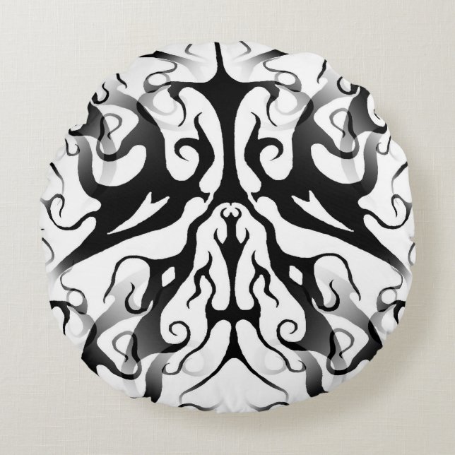 Almofada Redonda Design Tribal Face em Fogo e Chamas (Frente)