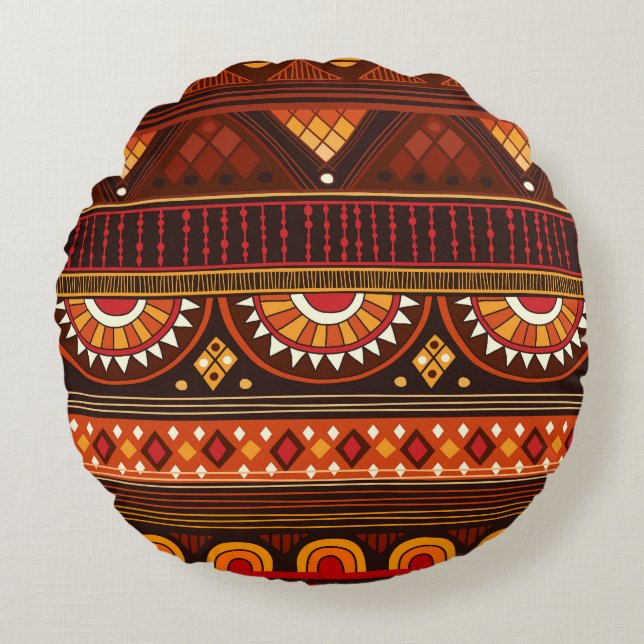 Almofada Redonda Design tribal sem costura para várias utilizações. (Frente)
