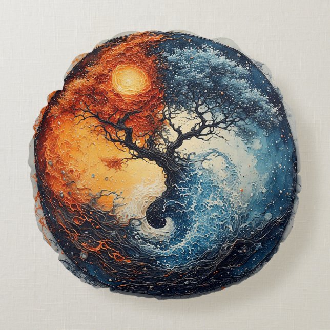 Almofada Redonda Design Vibrante Yin Yang (Frente)