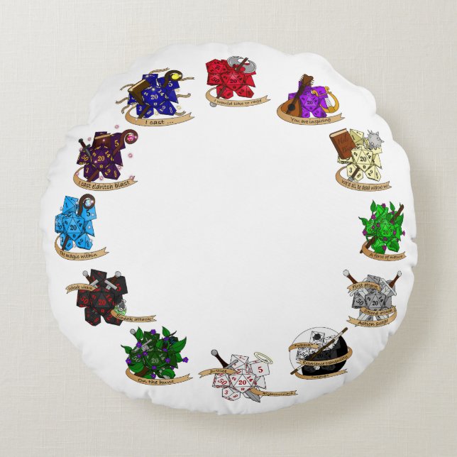 Almofada Redonda Designs de gelo da classe Dungeons e Dragon (Frente)