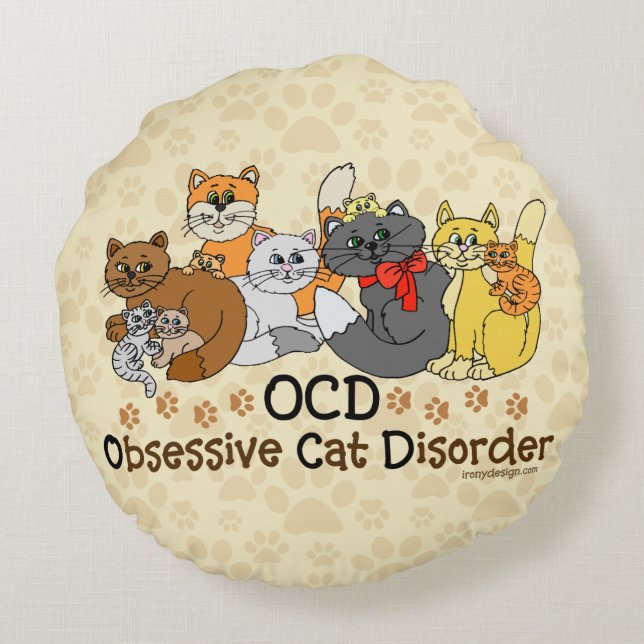 Almofada Redonda Desordem obsessiva do gato de OCD (Verso)