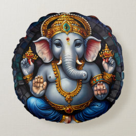 Almofada Redonda Deus do Elefante Azul Cute Ganesh