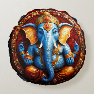 Almofada Redonda Deus do Elefante Azul Cute Ganesh