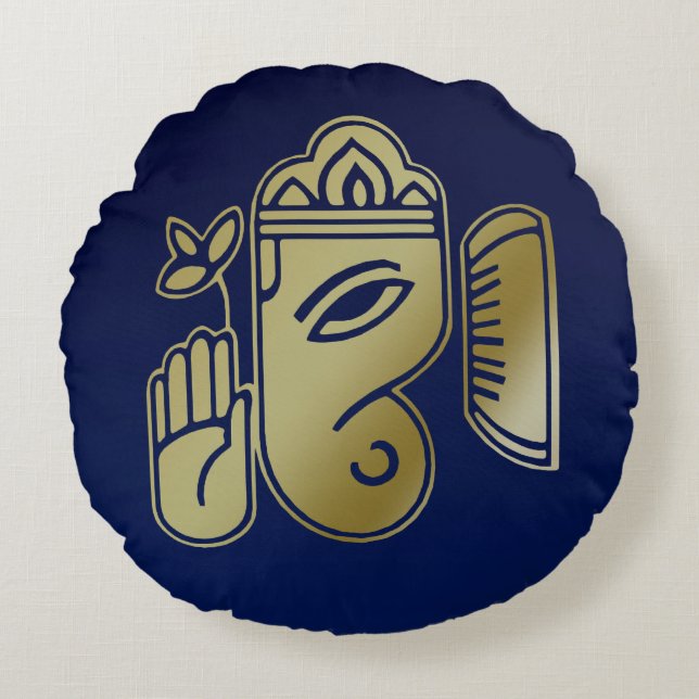 Almofada Redonda Deusa Dourada Ganesha - Travesseiro redondo (Frente)