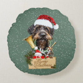 Almofada Redonda Deutsch Drahthaar, Feliz Natal! Botão Magnet