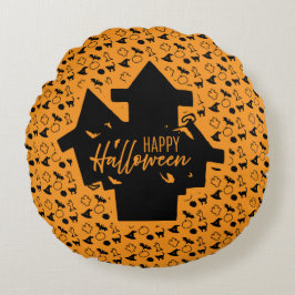 Almofada Redonda Dia das Bruxas de Spooky Haunted House