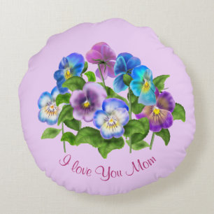 Almofada Redonda Dia de as mães Feliz Flores Violetas Pansy