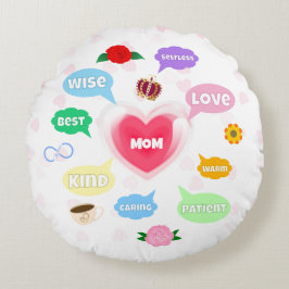 Almofada Redonda Dia de as mães Melhor Mãe Palavras Nuvens Rainha A