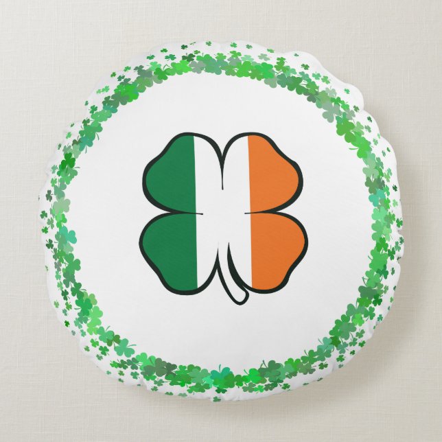 Almofada Redonda Dia de Clover Saint Patrick, Irlanda (Frente)