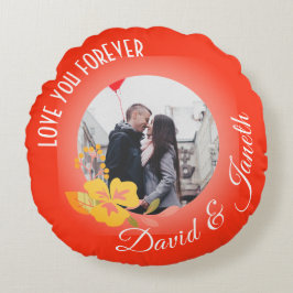 Almofada Redonda Dia de os namorados de Fotografias do Casal Red Mo