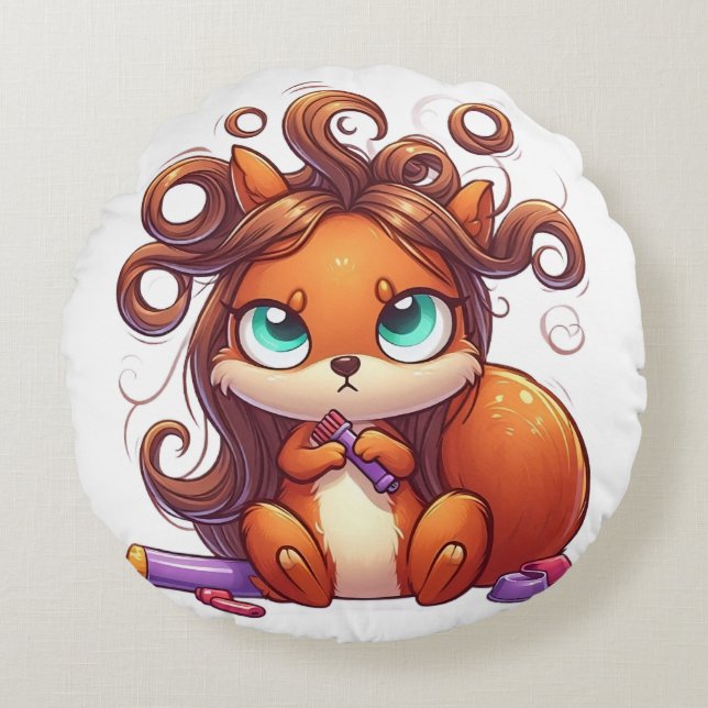 Almofada Redonda Dia do Cabelo de Esquilo Glamoroso (Frente)