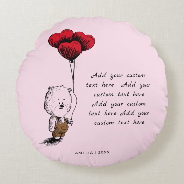 Almofada Redonda Dia do Namorados do Urso de Teddy (Frente)