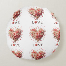Almofada Redonda Dia do Namorados Romântico de Coração Floral Rosa 