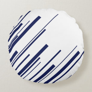 Almofada Redonda Diagonais em Azul e Branco