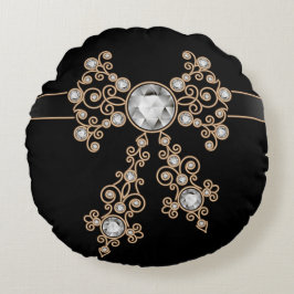 Almofada Redonda Diamante,joias,rendas,prata,rendas,preto,pérolas,c