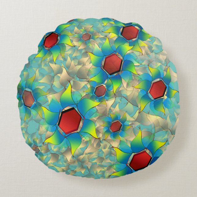 Almofada Redonda Diferentes flores virtuais, pétalas azuladas sobre (Frente)