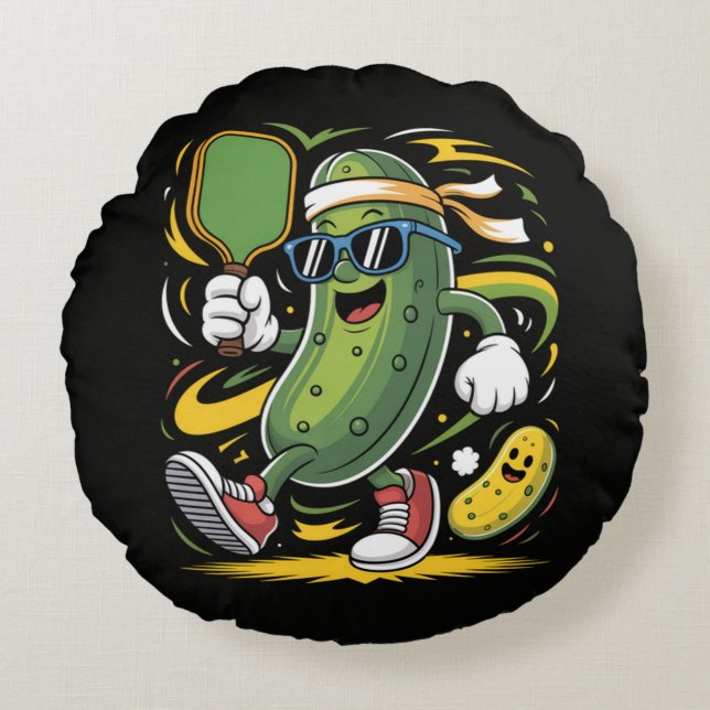 Almofada Redonda Dill Pickle Jogando Pickleball (Frente)