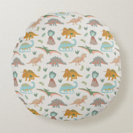 Almofada Redonda Dinosaurs Kids Hand Drawn Boho Dinosaur Bedroom