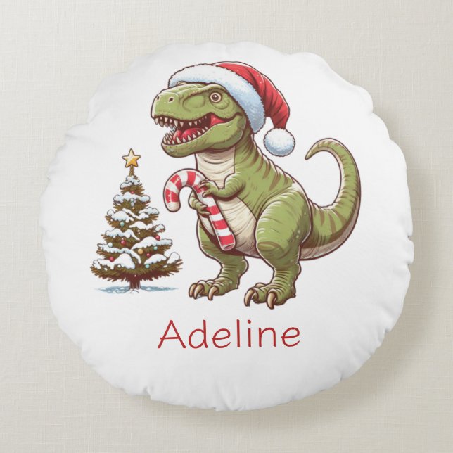Almofada Redonda Dinossauro candi doce de Natal (Frente)