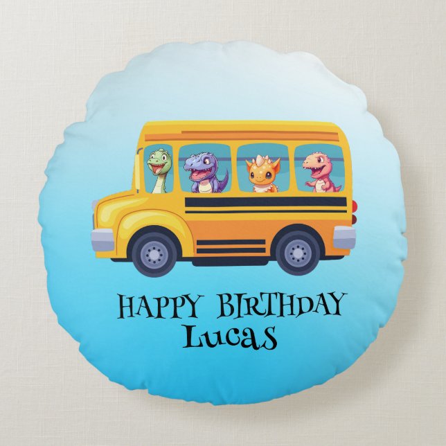 Almofada Redonda Dinossauro Engraçado De Volta Ao Aniversário Do Ôn (Frente)